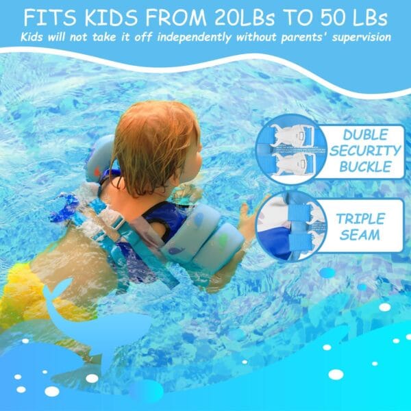 Swim Vest for Kids 30-60 Lbs Girls Boys Life Jacket with Double Security Buckle - Image 4